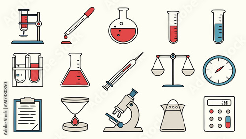 Laboratory Equipment Icon Set – Vector Line Icons for Science, Research, and Chemistry Tools