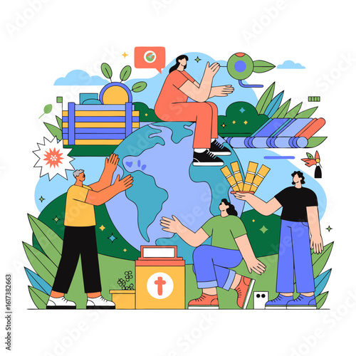 Diverse group of people collaborating to support and build a better world.