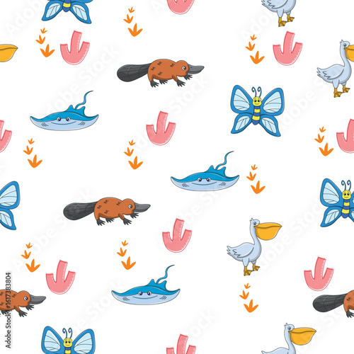 Canvas Print Cute wild animals seamless pattern for baby shower decor, nursery print, kindergarteen wallpaper, fabric, and textile