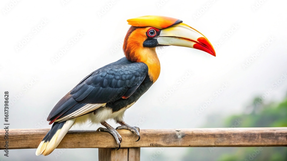Fototapeta premium A striking yellow-billed toucan with a colorful beak perches on a branch in a lush tropical rainforest