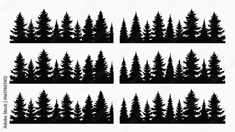Fototapeta premium Black pine forest silhouettes trees