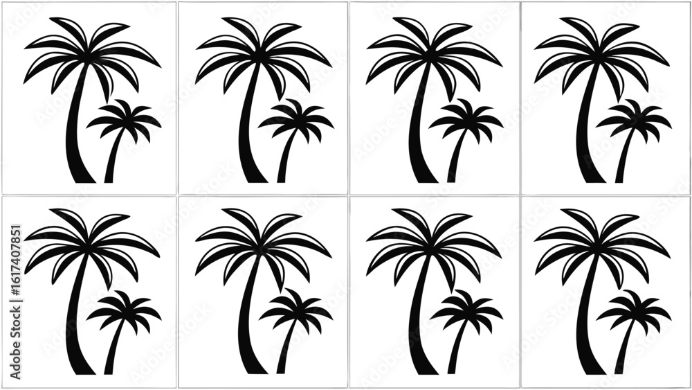 Fototapeta premium Black silhouette palm trees against white background