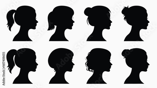 Diverse female hairstyles silhouettes woman head