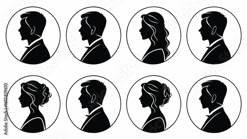 Elegant male and female profile portraits silhouette