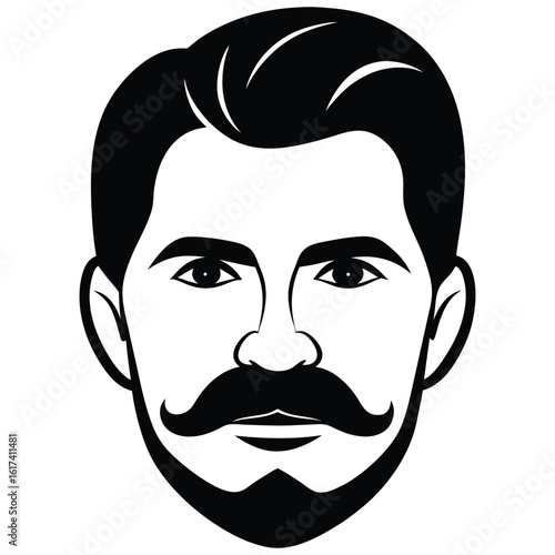 Stylish Man's Face; Vector Art, Monochrome Portrait,  Strong Features,  Sharp Lines,  Retro Design,  Masculine Icon.
