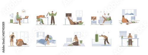 Laziness illustrations set. Flat vector illustration concept.