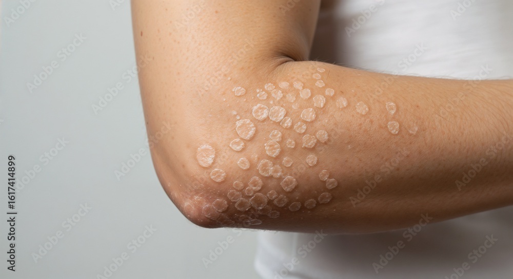 Fototapeta premium Arm with scaly patches indicating skin condition in natural light 