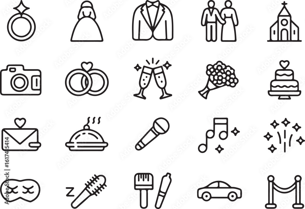 custom made wallpaper toronto digitalWedding celebration icons including ring bride groom church camera cake and car vector