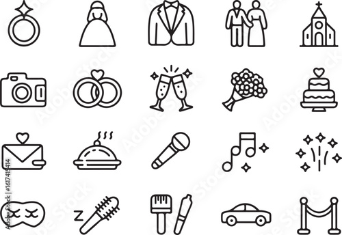 Wallpaper Mural Wedding celebration icons including ring bride groom church camera cake and car vector Torontodigital.ca