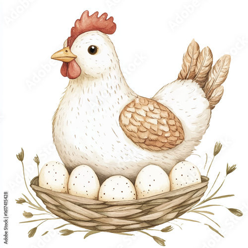 a cute animal of the chicken is laying eggs