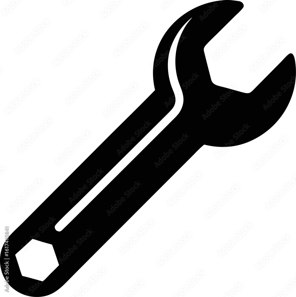 Wrench Icon: A simple, stark, black and white image of a wrench, perfect for representing tools, repair, or industry. Wrench Icon: A simple, stark, black and white image of a wrench, perfect for representing tools, repair, or industry.