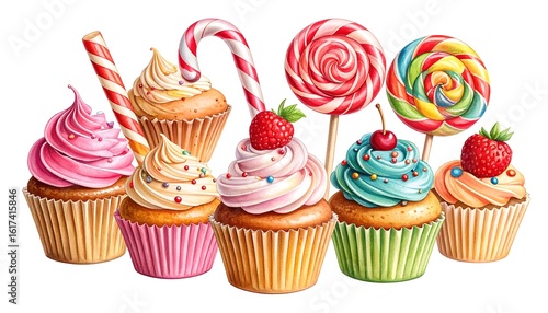 Colorful cupcakes and candies