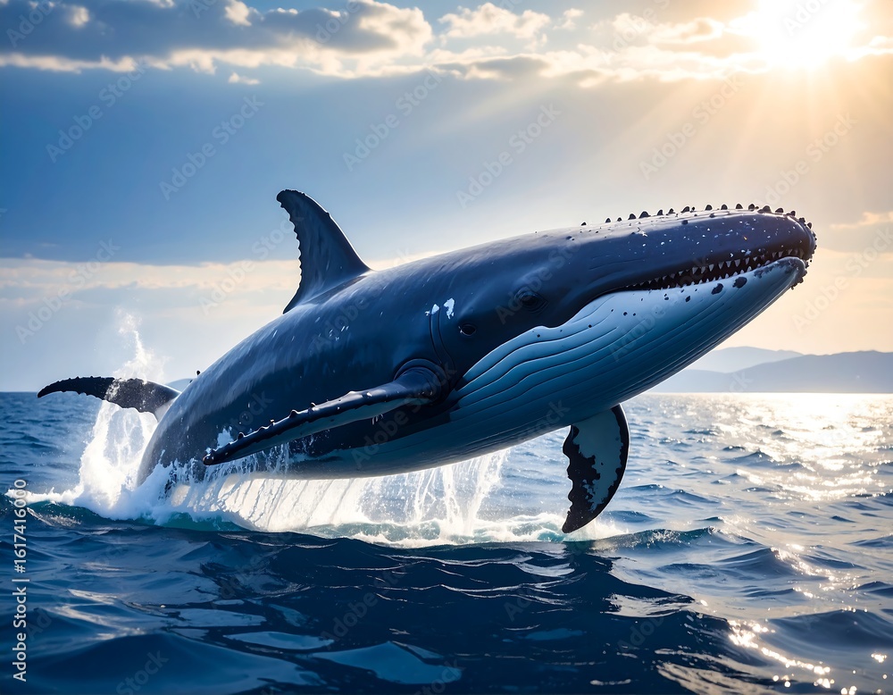 Fototapeta premium Majestic whale leaping from the sea