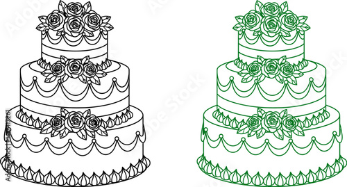Wedding cake coloring page printable free download three tier cake with roses design