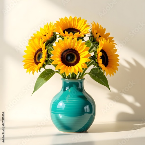 Wallpaper Mural Vibrant Sunflowers in a Teal Vase Torontodigital.ca