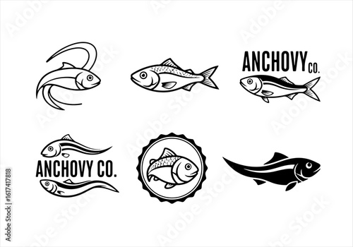 collection Anchovy logo set bundle, vector illustration, isolated on white background