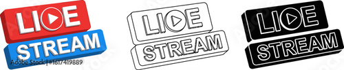 Live stream vector icon set streaming broadcast online video social media marketing design