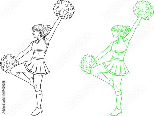 Cheerleader line art drawing vector illustration for coloring pages and design projects