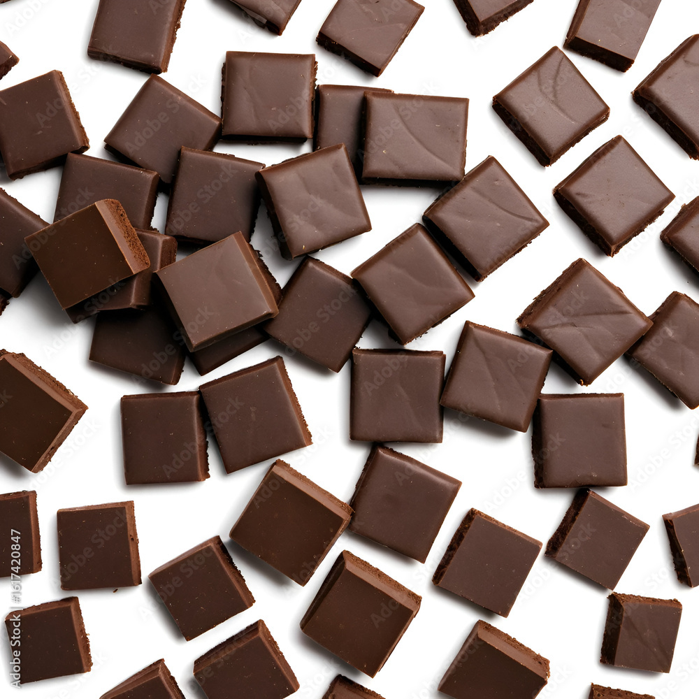 Fototapeta premium Pile chopped, milled chocolate isolated on white, top view