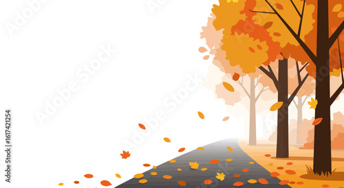Autumnal Road: A Vector Illustration of a Fall Landscape