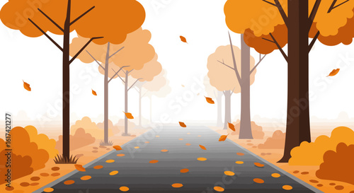 Autumn Road: A Golden Path Through Falling Leaves