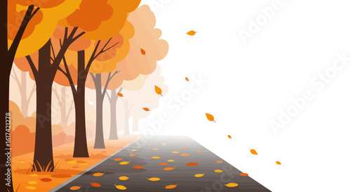 Autumn Road: Golden Leaves and Trees