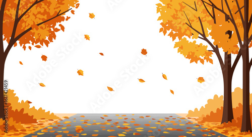 Autumnal Road Scene with Falling Leaves