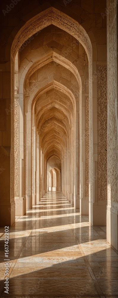 Fototapeta premium A sunlit arched hallway