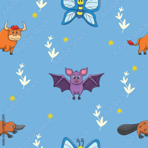 Canvas Print Cute wild animals seamless pattern for baby shower decor, nursery print, kindergarteen wallpaper, fabric, and textile