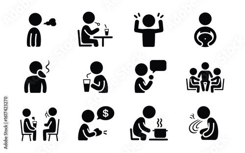 Daily activities and behaviors icon set
