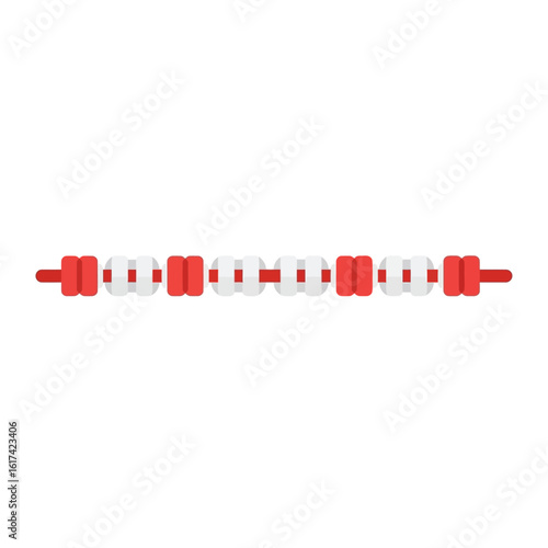 A red and white lane divider for a swimming pool, isolated on a white background.