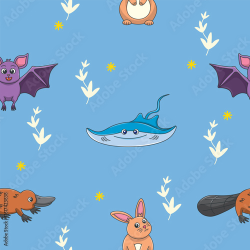 Photography Cute wild animals seamless pattern for baby shower decor, nursery print, kindergarteen wallpaper, fabric, and textile