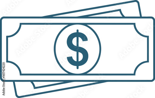 Simple illustration of dollar bills with a teal dollar sign