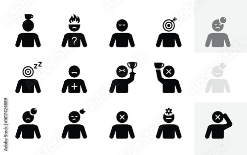 Human depicting different emotions and feelings icon set