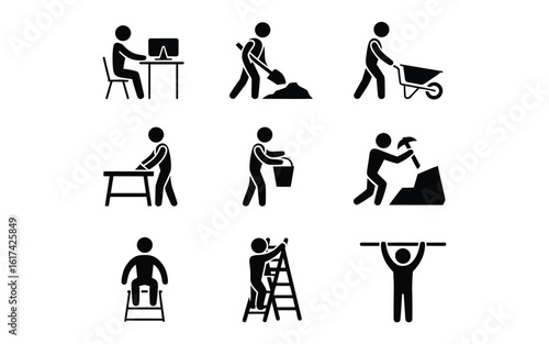 Pictograms representing various occupations and activities icon set