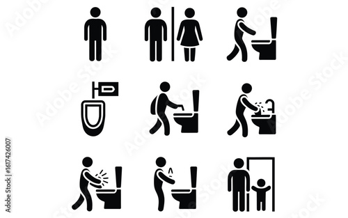 Public restroom and hygiene icon set