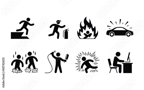 Safety hazards and emergency icon set