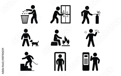 Pictogram set depicting everyday activities and actions icon set