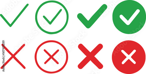 Check Marks and Cross Symbols Icon Set – Line, Solid, Circular Variations