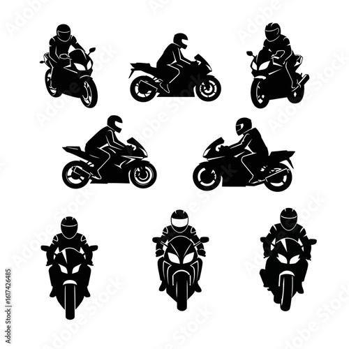 Collection of Silhouetted Motorcyclists on Motorcycles