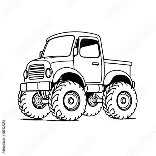 Cute car truck vehicles with big wheels line art hand drawn kawaii kids coloring