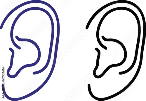 Ear Icons. Vector Illustrations. Human Organ, Medicine, Hearing Organ. Anatomy Concept.