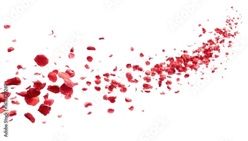 Fototapeta Naklejka Na Ścianę i Meble -  Red rose petals stream across white background