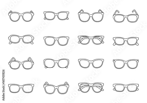 Vector art of collection of various eyeglasses frames isolated on white background