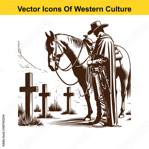 Silent Vigil: Cowboy and Horse at the Western Frontier Graves