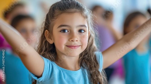 Wallpaper Mural Girl smiling, arms outstretched, classroom, dance class background, education Torontodigital.ca