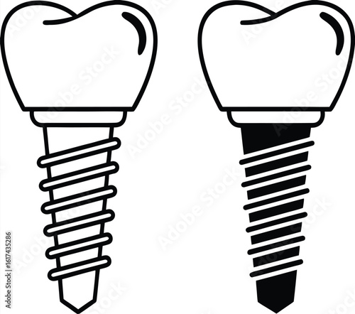 Implant icons. Black and White Vector Dental Implants Icons. Dental Surgery. Dental restoration. Medicine Concept
