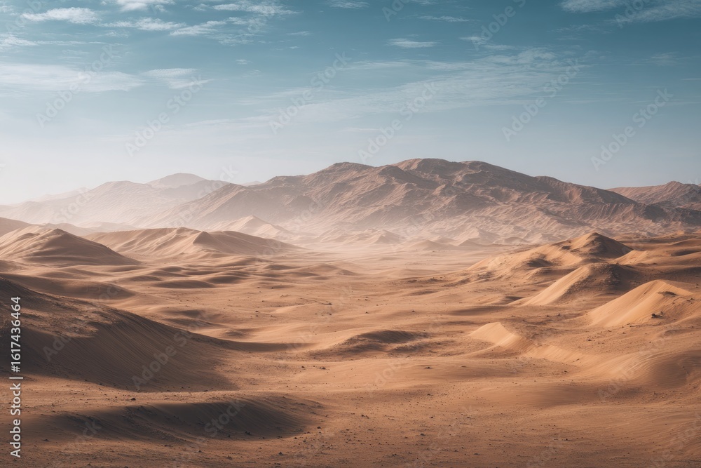 Naklejka premium Vast desert landscape with distant mountains