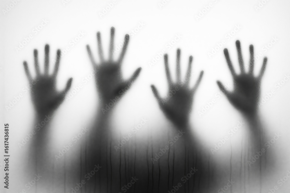 Obraz premium Silhouetted hands reaching skyward, an abstract illustration of people gesturing for help or unity
