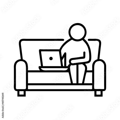 Outline icon of person working on laptop on sofa